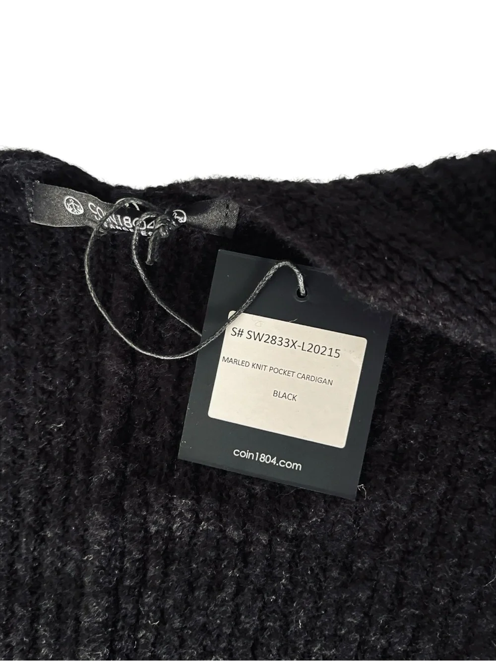 Coin 1804 NWT 1X Black Marled Knit Open Front Pocket Cardigan Wool Blend